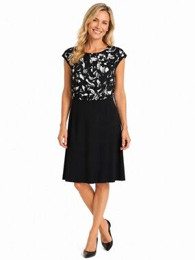L.K. Bennett Black White Abstract Print Silk Dress US Size 6 UK 10 Shift Pencil